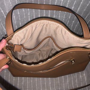 Cream Purse with Gold Zippers and cross body strap